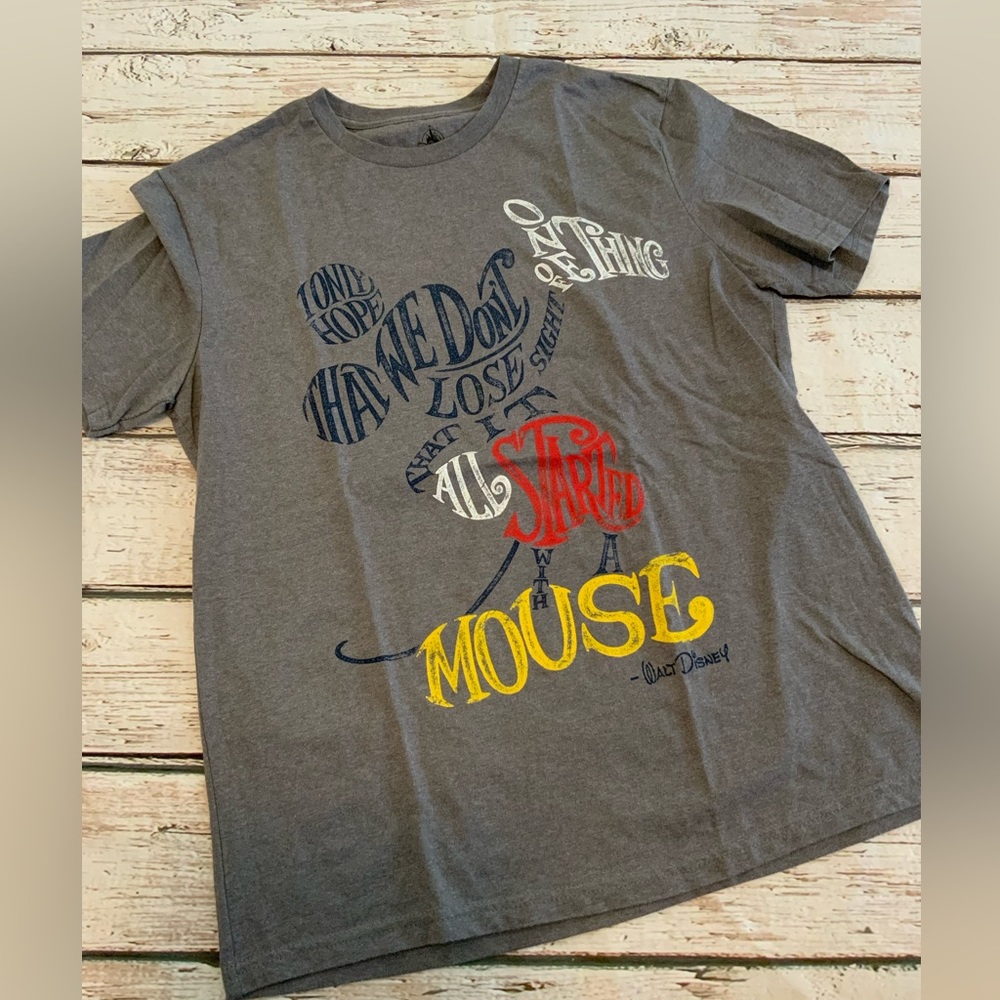 Disney Store Mens Medium Mickey Mouse Walt Disney Quote Graphic T-Shirt Grey